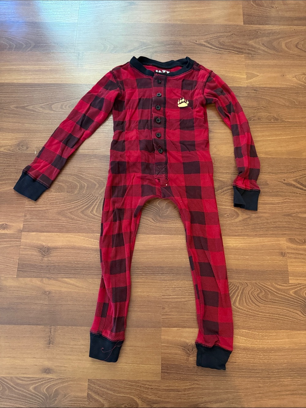 Lazy One Red and Black Buffalo Plaid Kids Footed One-Piece